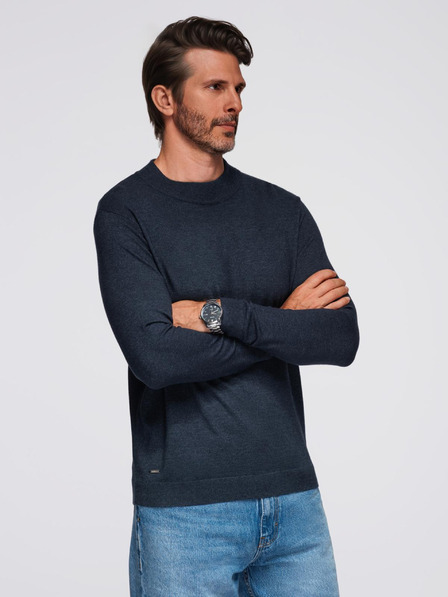 Ombre Clothing Moški pleten pol roloz z viskozo - temno modra V4 OM-SWTN-0125 Ombre Clothing