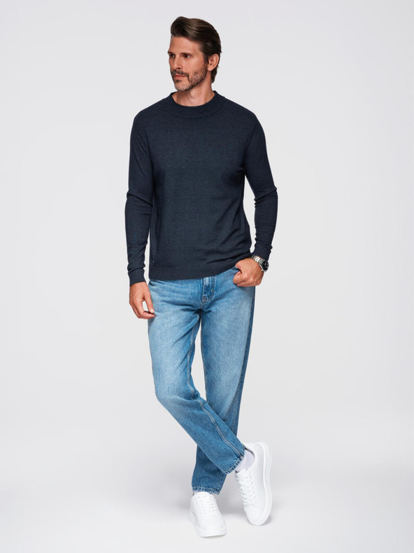 Ombre Clothing Moški pleten pol roloz z viskozo - temno modra V4 OM-SWTN-0125 Ombre Clothing