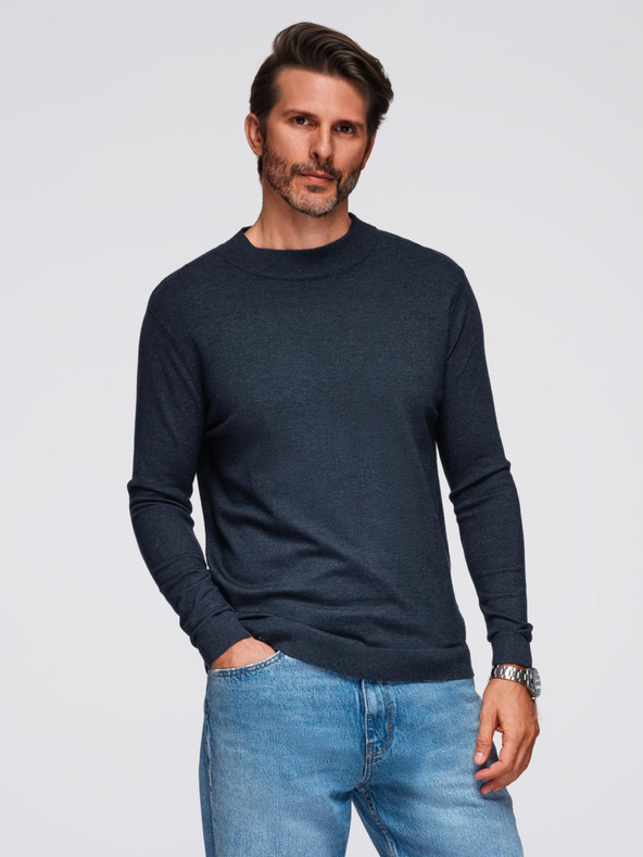 Ombre Clothing Moški pleten pol roloz z viskozo - temno modra V4 OM-SWTN-0125 Ombre Clothing