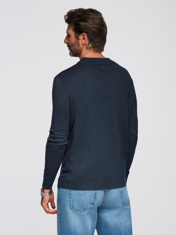 Ombre Clothing Moški pleten pol roloz z viskozo - temno modra V4 OM-SWTN-0125 Ombre Clothing