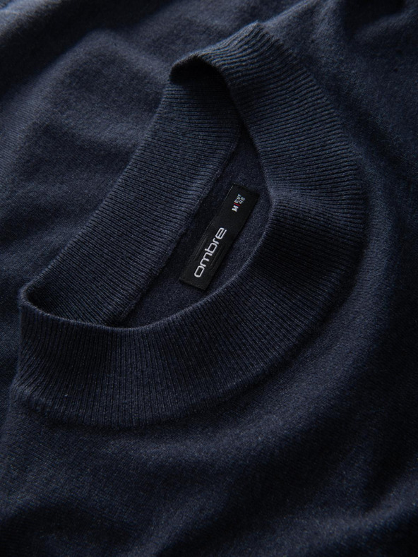 Ombre Clothing Moški pleten pol roloz z viskozo - temno modra V4 OM-SWTN-0125 Ombre Clothing