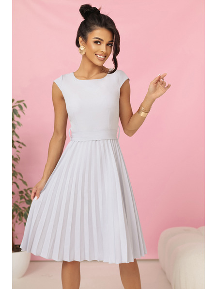 numoco LILA nagubane šaty s kratkimi rokavi in pasom - sive