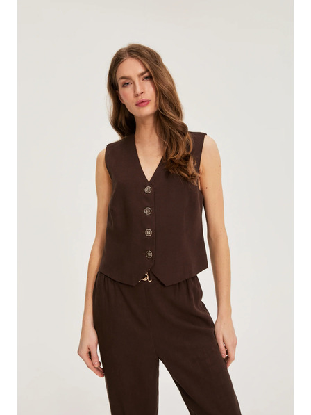 Moodo Telovnik z primesjo lanu rjav Moodo