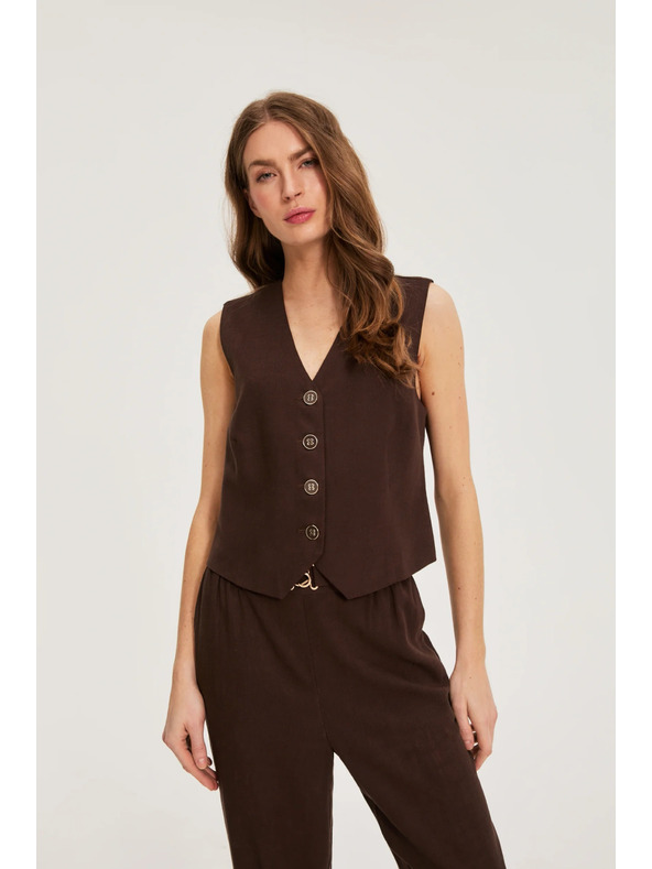 Moodo Telovnik z primesjo lanu rjav Moodo