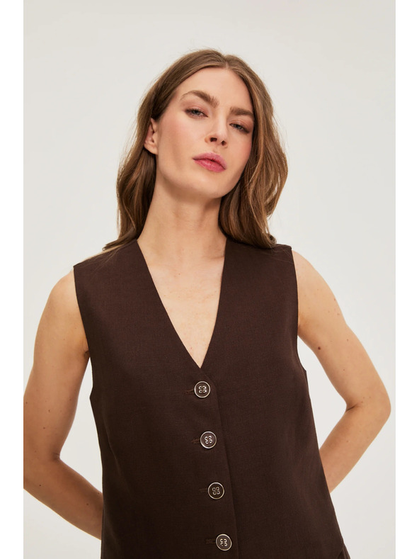 Moodo Telovnik z primesjo lanu rjav Moodo