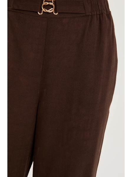 Moodo Hlače z primesjo lanu rjave Moodo
