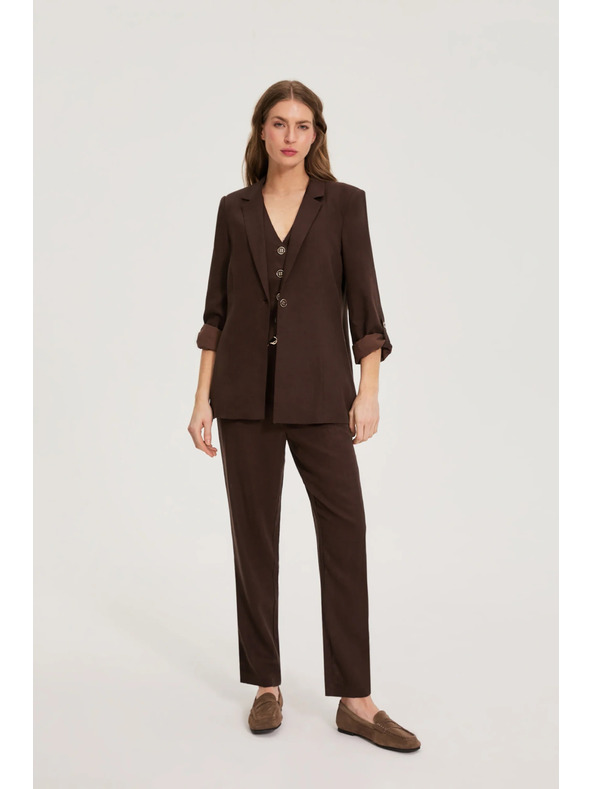 Moodo Hlače z primesjo lanu rjave Moodo