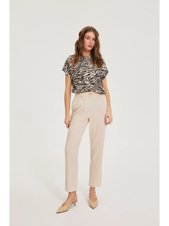 Moodo Hlače z primesjo lanu bež Moodo