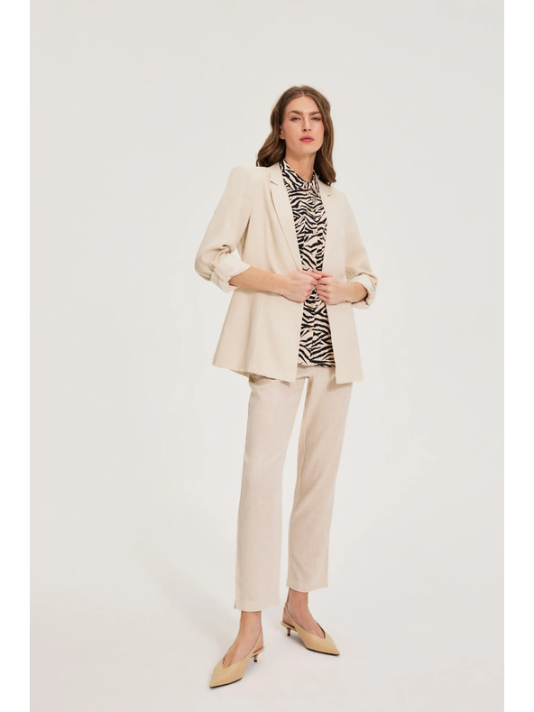 Moodo Hlače z primesjo lanu bež Moodo