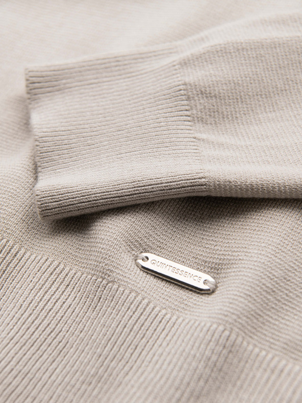 Ombre Clothing Moški pulover s kroglastim izrezom iz elastičnega pletiva s klasičnim pletenjem - bež V3 OM-SWSW-0183 Ombre Clothing