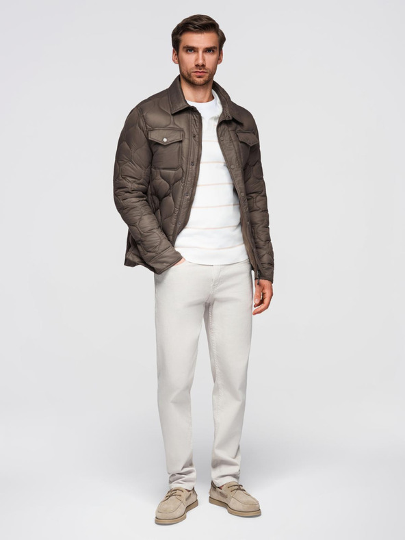 Ombre Clothing Moška prošivana jakna srajčnega kroja - khaki V3 OM-JALP-0215 Ombre Clothing