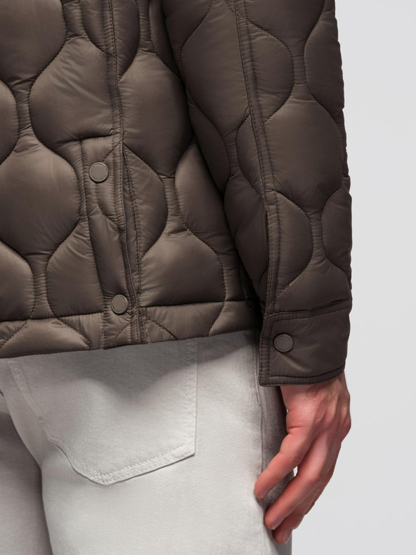 Ombre Clothing Moška prošivana jakna srajčnega kroja - khaki V3 OM-JALP-0215 Ombre Clothing