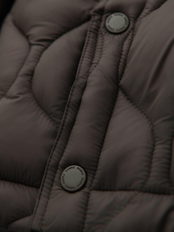 Ombre Clothing Moška prošivana jakna srajčnega kroja - khaki V3 OM-JALP-0215 Ombre Clothing