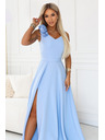 numoco Elegantna večerna maxi obleka z razporkom in vrtnicami - svetlo modra