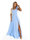 numoco Elegantna večerna maxi obleka z razporkom in vrtnicami - svetlo modra