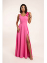 numoco Elegantne večerne maksi obleke z razporkom in vrtnicami - sladkor roza