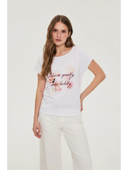 Moodo Bombažna bluza s potiskom bele barve Moodo