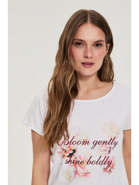 Moodo Bombažna bluza s potiskom bele barve Moodo