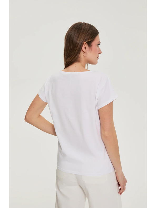 Moodo Bombažna bluza s potiskom bele barve Moodo