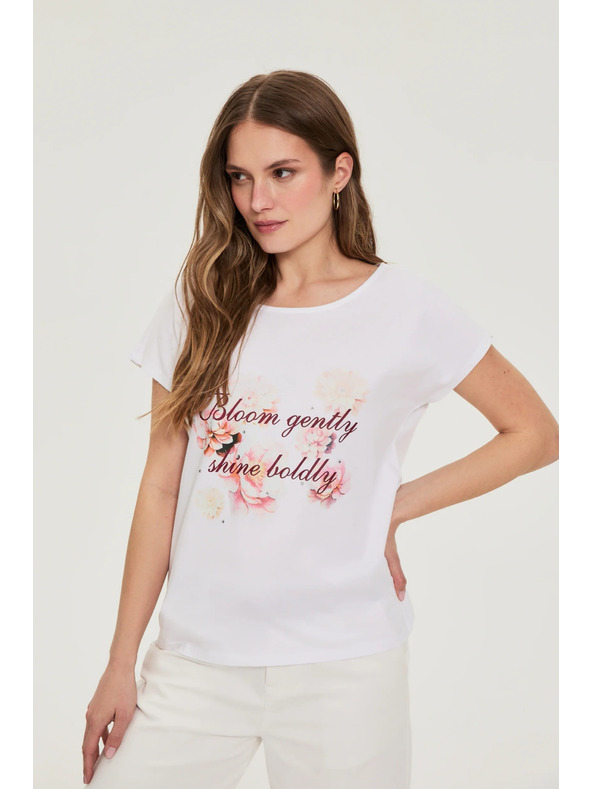 Moodo Bombažna bluza s potiskom bele barve Moodo