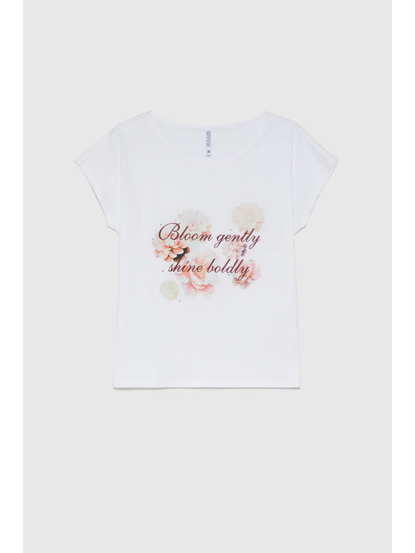 Moodo Bombažna bluza s potiskom bele barve Moodo