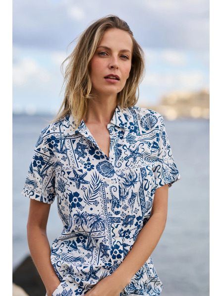 Moodo Vzorčena srajca temno modra Moodo