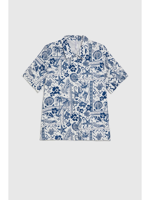 Moodo Vzorčena srajca temno modra Moodo