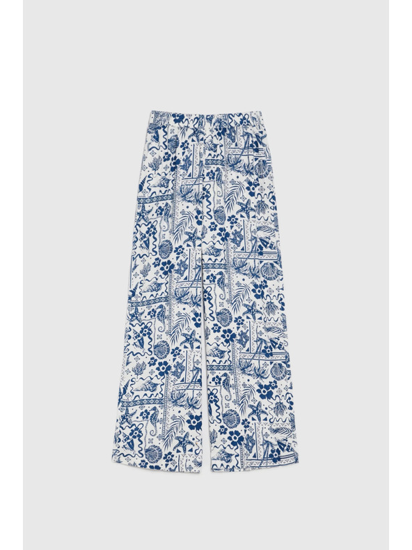 Moodo Hlače iz viskoze s potiskom mornarsko modre Moodo