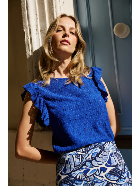 Moodo Bluza s volanom na rokavih modra Moodo