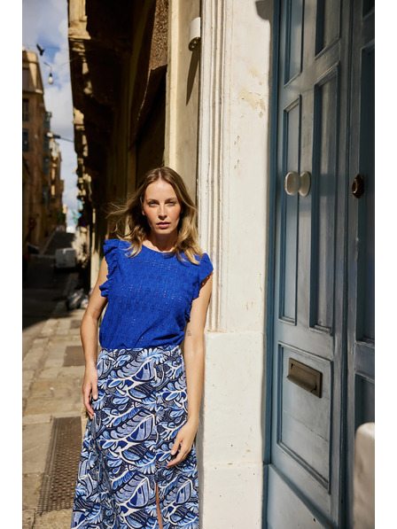 Moodo Bluza s volanom na rokavih modra Moodo