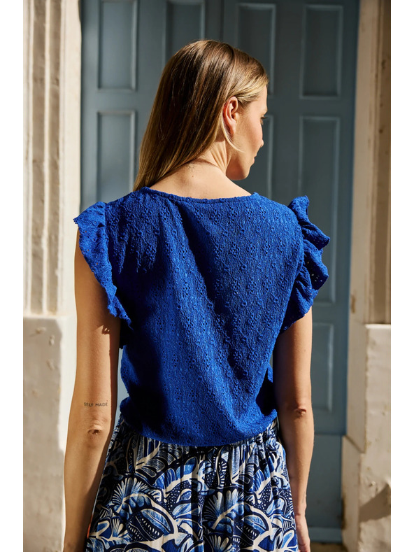 Moodo Bluza s volanom na rokavih modra Moodo