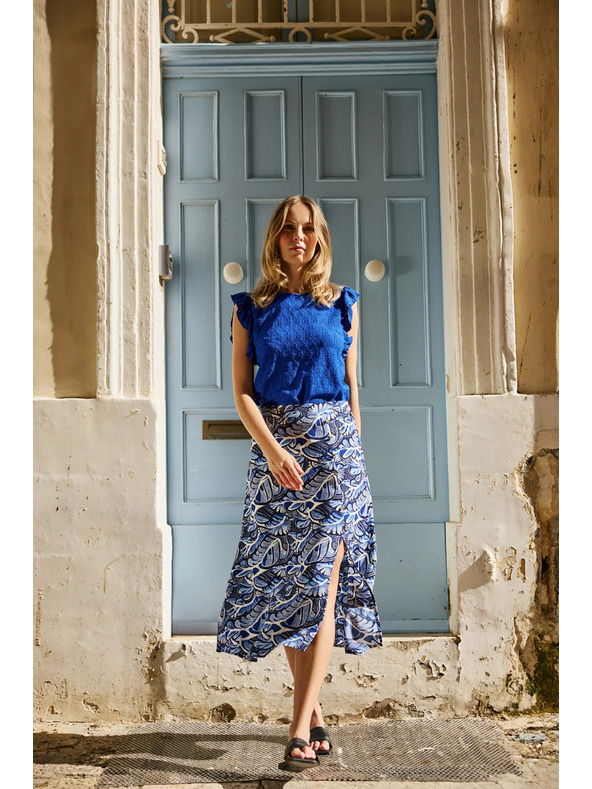 Moodo Bluza s volanom na rokavih modra Moodo