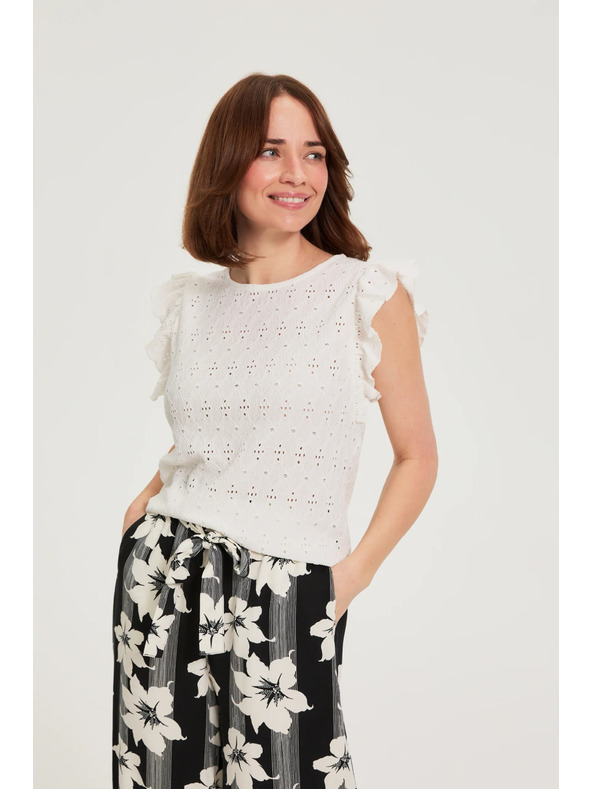 Moodo Bluza s volanom na rokavih bela Moodo