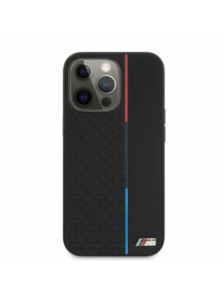 BMW BMW PU Triangles Tricolor Line Zadnji Ovitek za iPhone 13 Pro Max Black