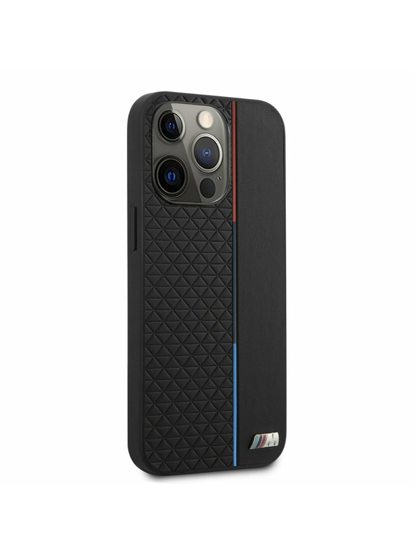 BMW BMW PU Triangles Tricolor Line Zadnji Ovitek za iPhone 13 Pro Max Black