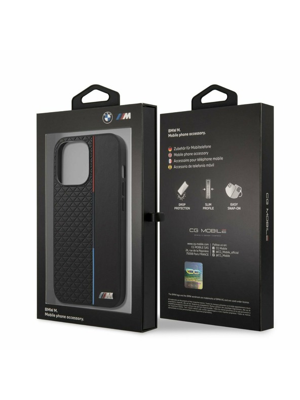 BMW BMW PU Triangles Tricolor Line Zadnji Ovitek za iPhone 13 Pro Max Black