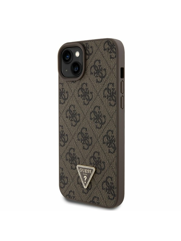 Guess Guess PU 4G Strass Triangle Metal Logo Zadnji Ovoj + Crossbody Naramnica za iPhone 15 Plus Brown