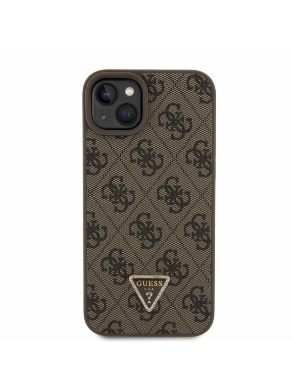 Guess Guess PU 4G Strass Triangle Metal Logo Zadnji Ovoj + Crossbody Naramnica za iPhone 15 Plus Brown