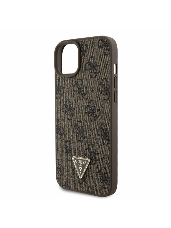 Guess Guess PU 4G Strass Triangle Metal Logo Zadnji Ovoj + Crossbody Naramnica za iPhone 15 Plus Brown