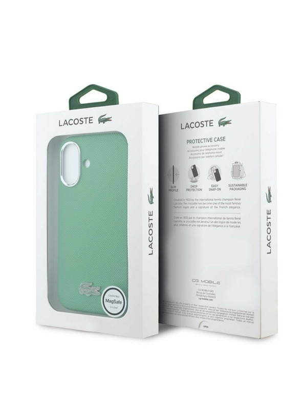 Lacoste Lacoste PVC Iconic Petit Pique Metal Logo MagSafe Zadnji Ovoj za iPhone 16 Estragon Green