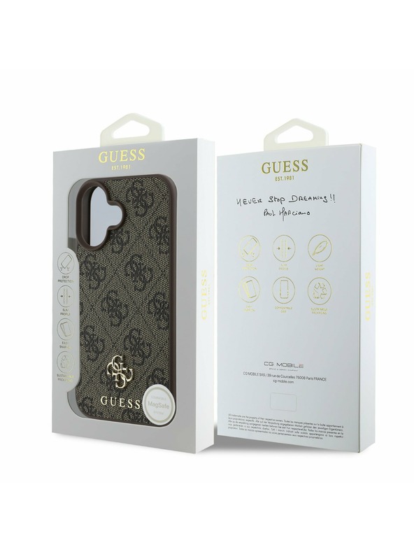 Guess Guess PU 4G Small Metal Logo MagSafe Zadnji Ovoj za iPhone 16 Plus Brown
