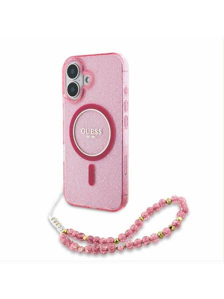 Guess Guess IML Glitter Strap MagSafe Zadnji Ovoj za iPhone 16 Plus Pink