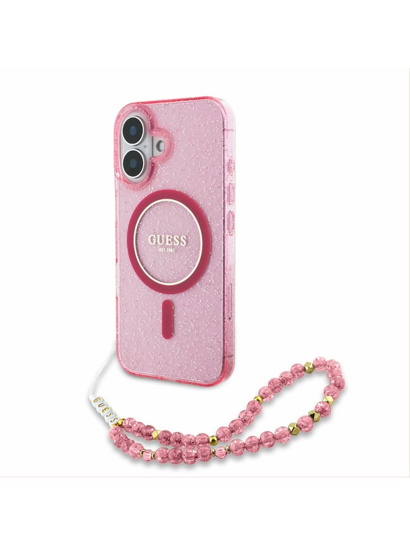 Guess Guess IML Glitter Strap MagSafe Zadnji Ovoj za iPhone 16 Plus Pink