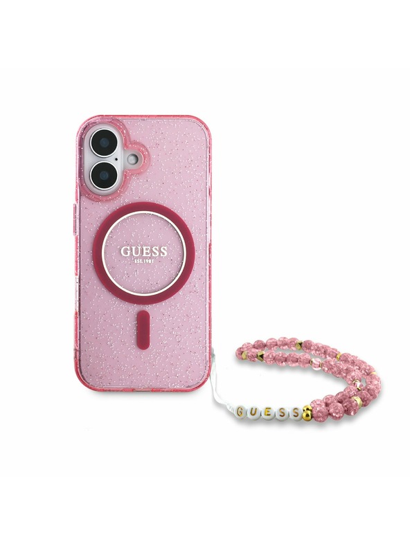 Guess Guess IML Glitter Strap MagSafe Zadnji Ovoj za iPhone 16 Plus Pink