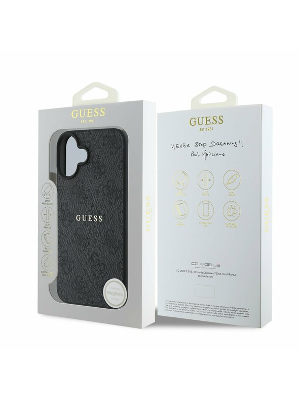 Guess Guess PU 4G Classic Logo MagSafe Zadnji Ovoj za iPhone 16 Plus Black
