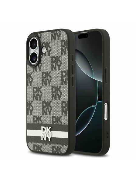 DKNY DKNY PU Leather Checkered Pattern and Stripe Zadnji Ovoj za iPhone 17 Black