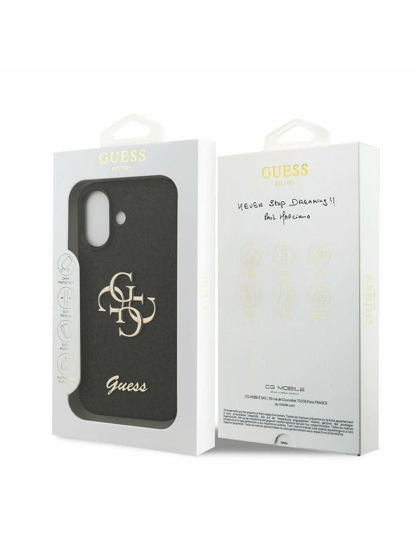 Guess Guess PU Fixed Glitter 4G Metal Logo Zadnji Ovoj za iPhone 17 Black