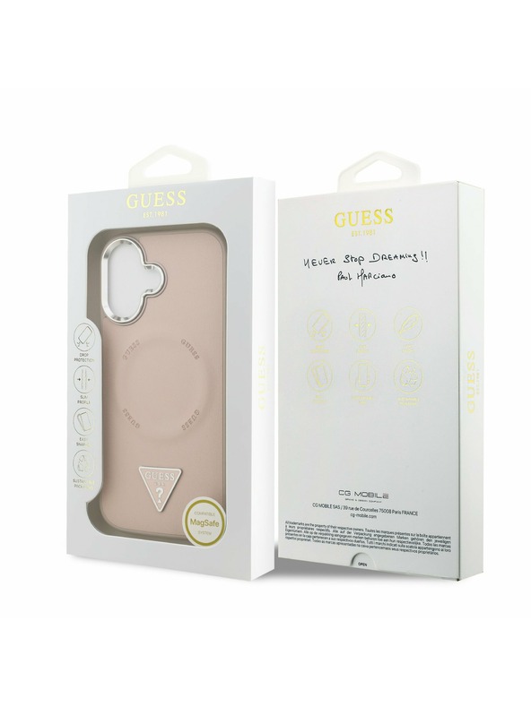 Guess Guess PU Leather Triangle Logo MagSafe Zadnji Ovoj za iPhone 17 Pink