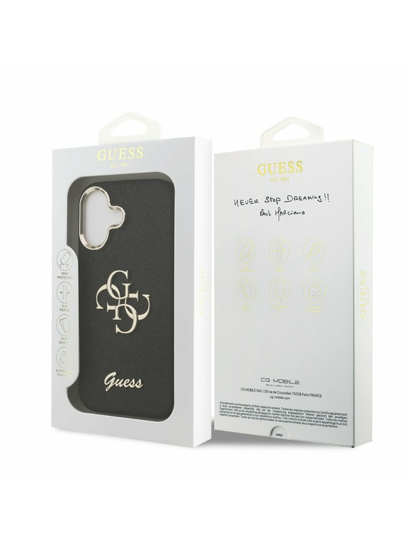Guess Guess PU Fixed Glitter 4G Metal Frame Zadnji ovoj za iPhone 17 Black