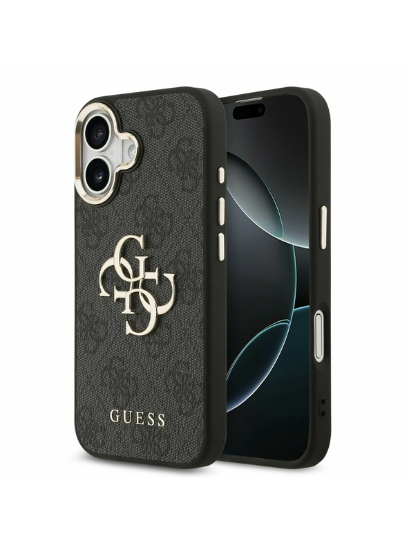 Guess Guess PU Leather 4G Metal Logo Gold Frame Zadnji ovoj za iPhone 17 Black